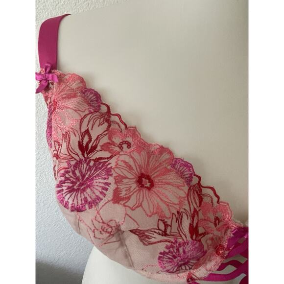 Cacique Lingerie 46C Bra Floral Embroidered Unlined Balconette Semi Sheer - Picture 4 of 11